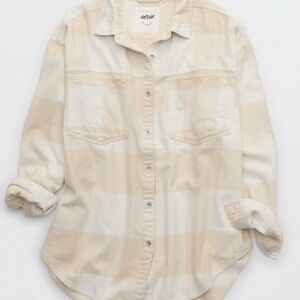 Aerie Anytime Fave Flannel Shirt in “Cake Batter”